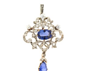 Antique Sapphire & Diamond Brooch Pendant