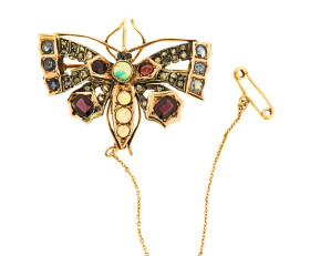 Vintage Gold Jewelled Butterfly Brooch