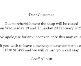 J E Allnutts Closed 19 and 20 Feb  25