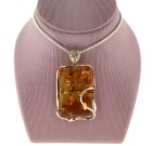 Contemporary Silver Amber Pendant