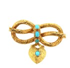 Vintage Gold Turquoise Heart Brooch