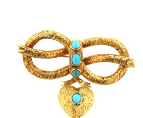 Vintage Gold Turquoise Heart Brooch