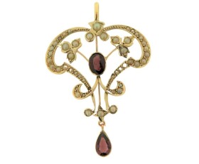 Vintage 9ct Gold Garnet & Pearl Pendant