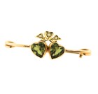 Vintage 9ct Peridot Double Heart Brooch