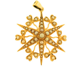 Vintage 9ct Gold Pearl Star Line Pendant