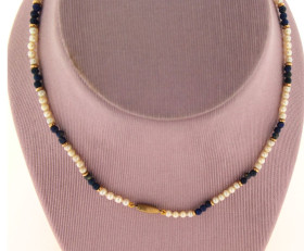 Vintage Lapiz & Pearl Necklace
