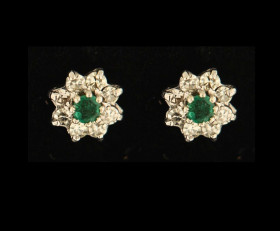 Vintage 9ct Gold Emerald & Diamond Earrings