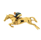 Vintage 9ct Gold Enamelled Jockey Brooch