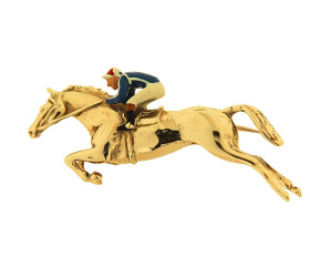 Vintage 9ct Gold Enamelled Jockey Brooch