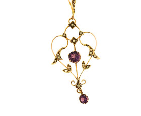 Vintage 9ct Gold Amethyst & Pearl Pendant