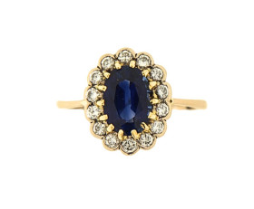 Vintage 18ct Gold Oval Sapphire & Diamond Ring