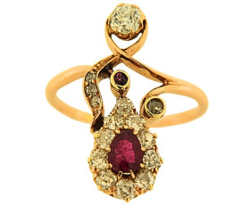 Antique 18ct Gold & Ruby Pear Shaped Ring