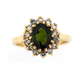 Vintage 18ct Yellow Gold Tourmaline & Diamond Ring