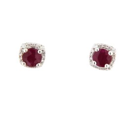 Contemporary 18ct Gold Ruby & Diamond Earrings